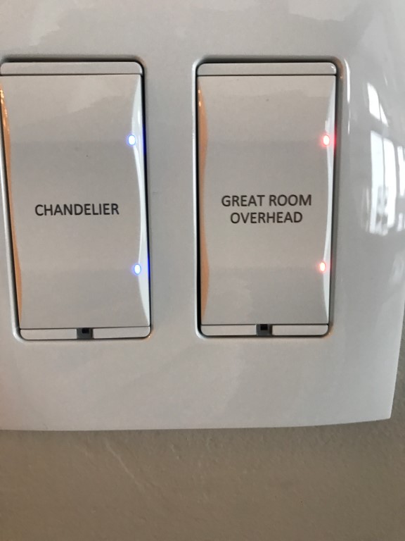 Lighting throughout the house is engraved and backlit so its easy to tell what light each switch controls, day or night.